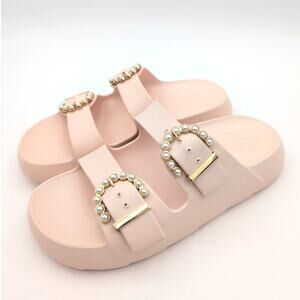 Stuart Weitzman Imitation Pearl Buckle Slide Sandal Pink Size US8B EU38.5